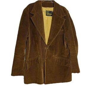 Vintage Silton 1970s Corduroy Blazer Jacket Mens 46 Brown Western Sport Coat